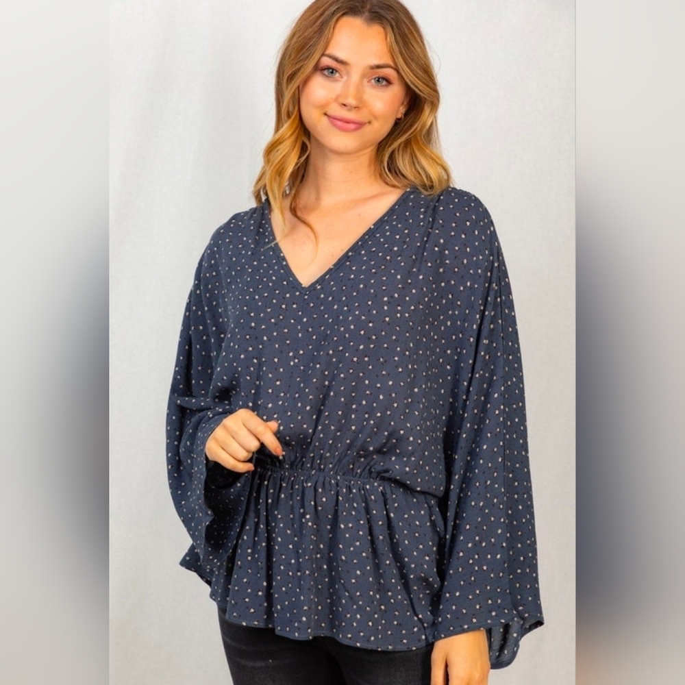📢 5/$20 White Birch Blue and White Smocked Blouse 3/4 Sleeve
